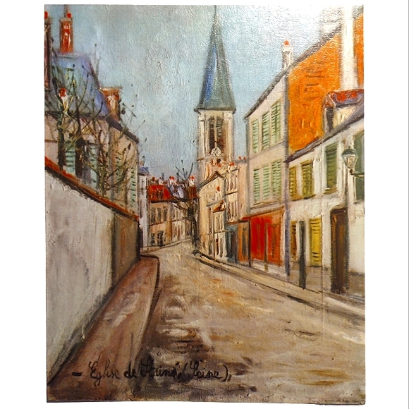 Vintage Utrillo Eglise de Strins Lithograph 16x20 French Victorian Impressionist - Picture 1 of 6